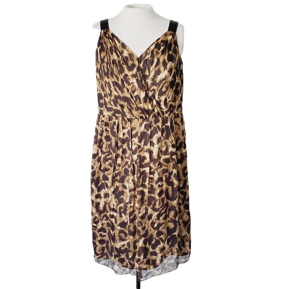 Jones New York Dress Leopard Print Silk Cocktail Tan Chocolate 12 - Picture 2 of 10